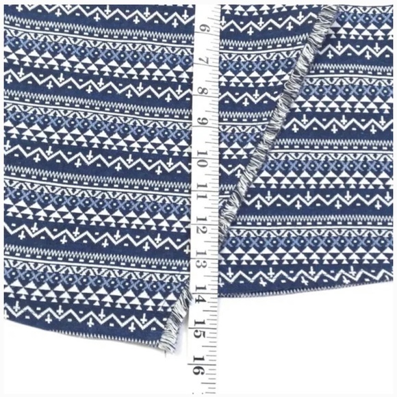 One Way Navy + White Southwestern Geo Fringe Mini Skirt 4 - Picture 2 of 7